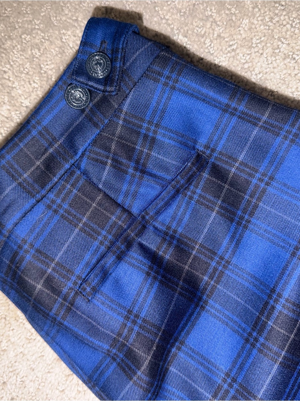 Brooks Brothers Brand New Blue Plaid Mini Skirt with Button Waist w Tags